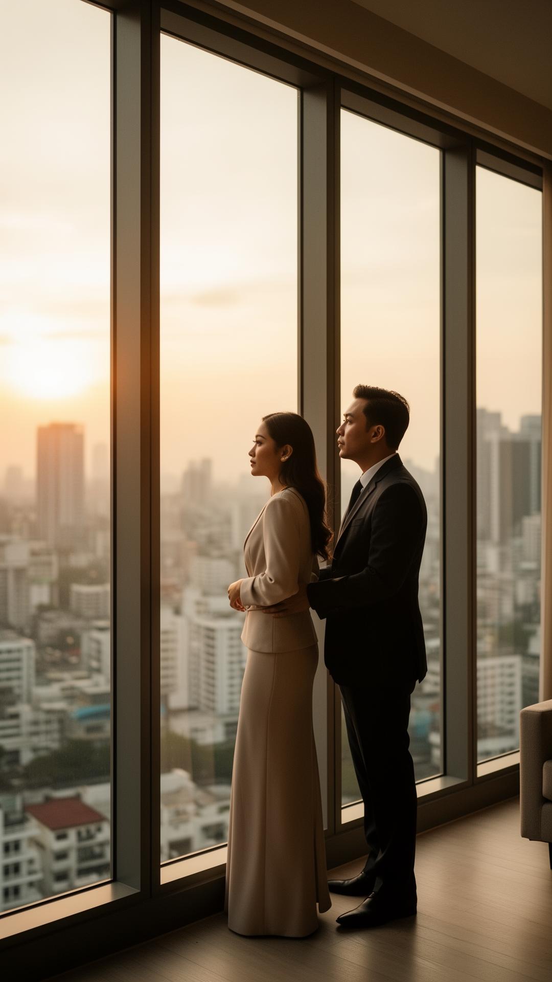 Couple at home overlooking Manila